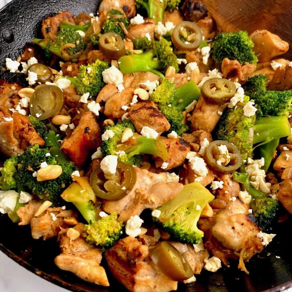 Spicy Honey Chicken with Broccoli close up