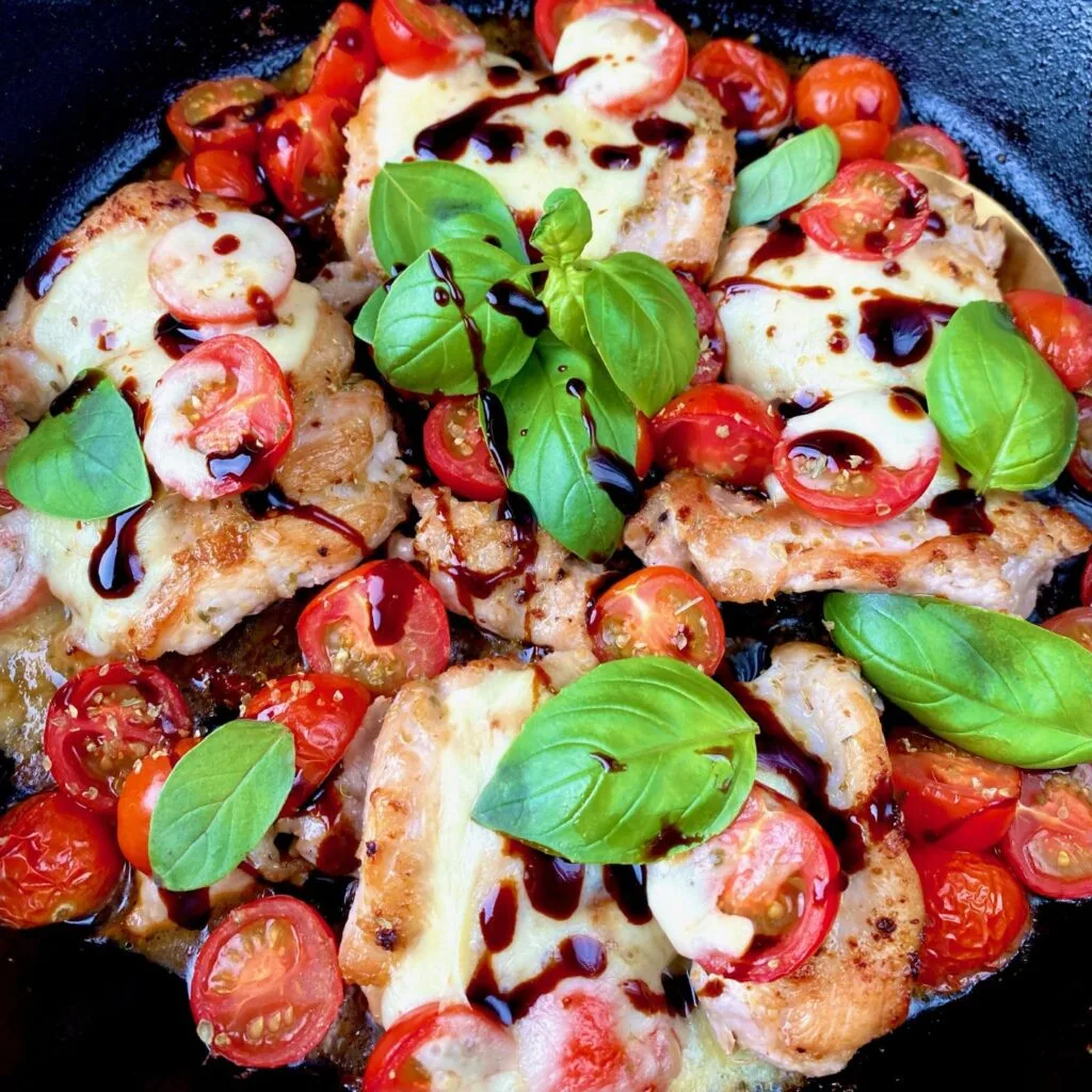 how to make Cast Iron Caprese Chicken